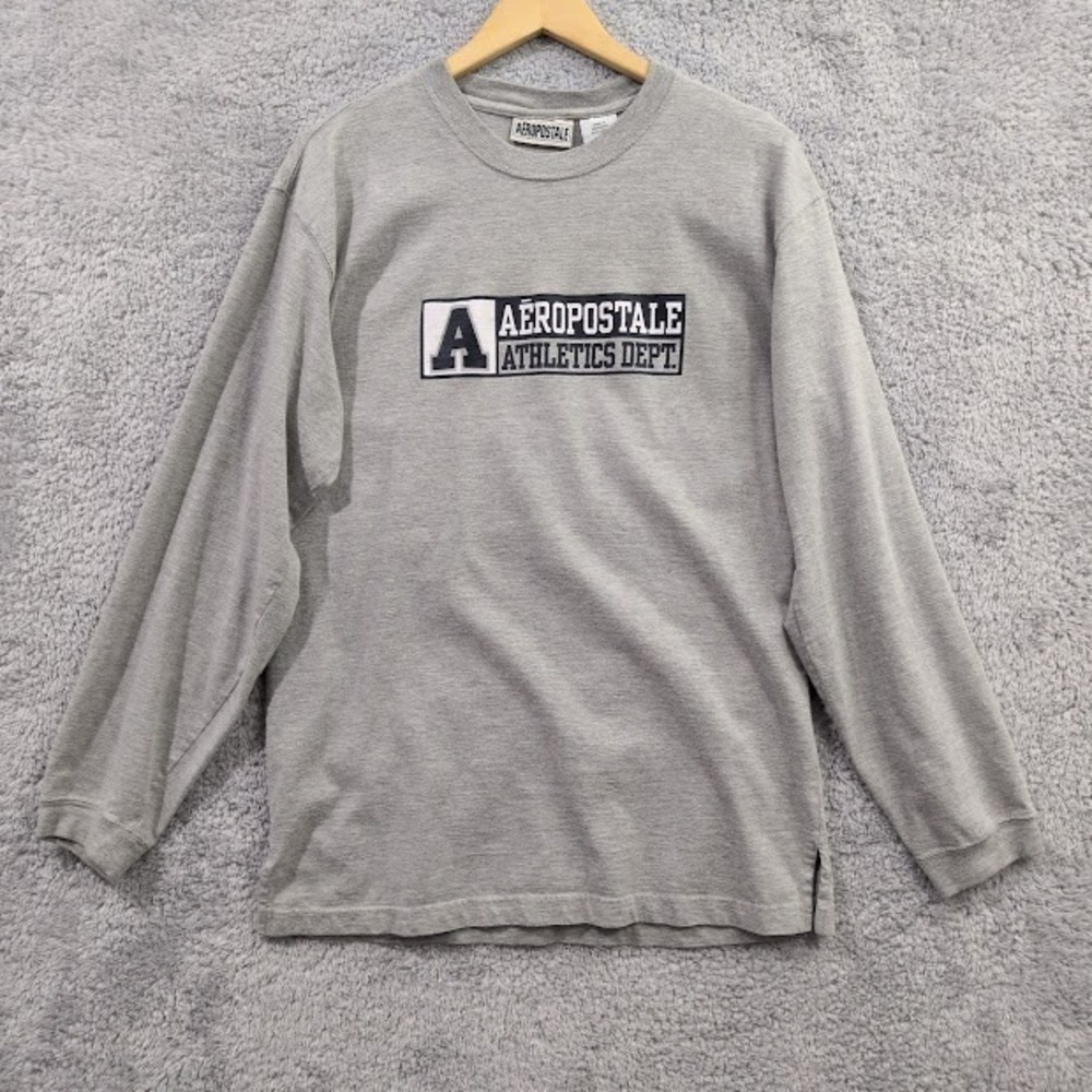 Aeropostale T-Shirt Men's Large Gray Athletics Dept Graphic Long Sleeve Cotton‎